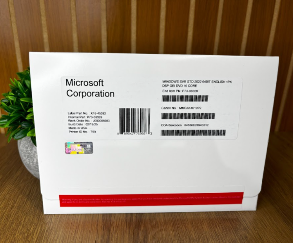 Windows Server 2022 Standard OEM 32/64 Bits - DVD Mídia Física
